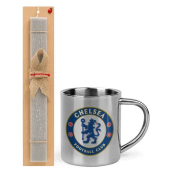 FC Chelsea, Πασχαλινή Λαμπάδα με μεταλλική κούπα θερμό (300ml) & κερί αρωματικό πλακέ (30cm) (ΓΚΡΙ)