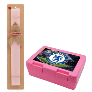 FC Chelsea, Easter Set, children's snack container PINK & scented flat Easter candle (30cm) (PINK)