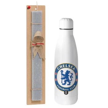 FC Chelsea, Πασχαλινή Λαμπάδα με μεταλλικό παγούρι θερμός ανοξείδωτο (500ml) & κερί αρωματικό πλακέ (30cm) (ΓΚΡΙ)