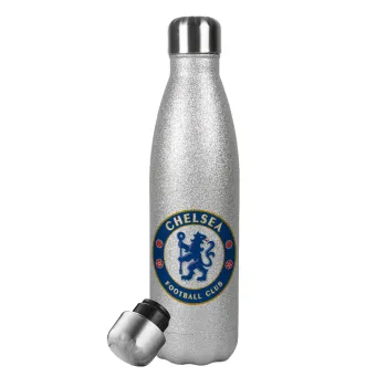 FC Chelsea, Metallic Glitter Silver Thermos Flask (Stainless steel), double-walled, 500ml