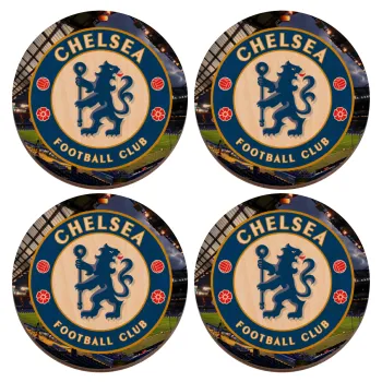 FC Chelsea, ΣΕΤ x4 Σουβέρ ξύλινα στρογγυλά plywood (9cm)