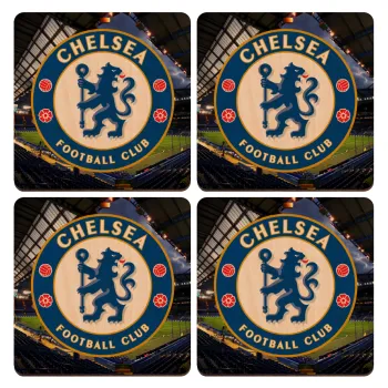 FC Chelsea, ΣΕΤ x4 Σουβέρ ξύλινα τετράγωνα plywood (9cm)
