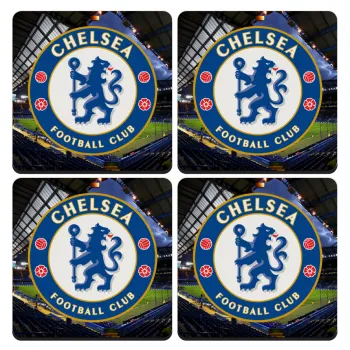 FC Chelsea, ΣΕΤ 4 Σουβέρ ξύλινα τετράγωνα (9cm)