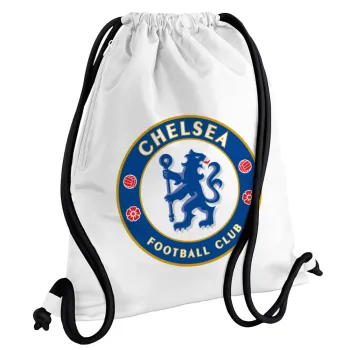 FC Chelsea, Backpack pouch GYMBAG white, with pocket (40x48cm) & thick cords