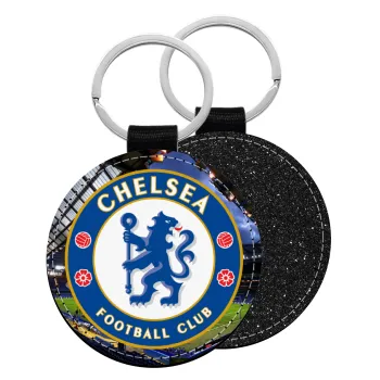 FC Chelsea, Μπρελόκ Δερματίνη, στρογγυλό ΜΑΥΡΟ (5cm)