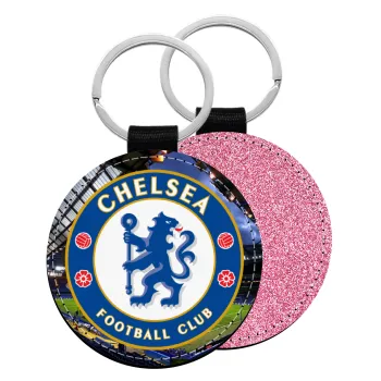 FC Chelsea, Μπρελόκ Δερματίνη, στρογγυλό ΡΟΖ (5cm)