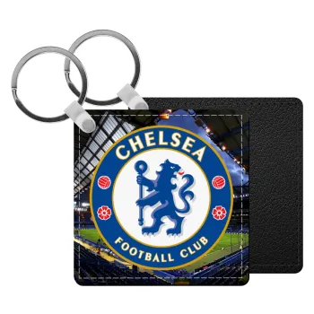 FC Chelsea, Μπρελόκ Δερματίνη, τετράγωνο ΜΑΥΡΟ (5x5cm)