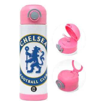 FC Chelsea, Παιδικό παγούρι θερμό, ανοξείδωτο, με καλαμάκι ασφαλείας, ΡΟΖ (500ml)