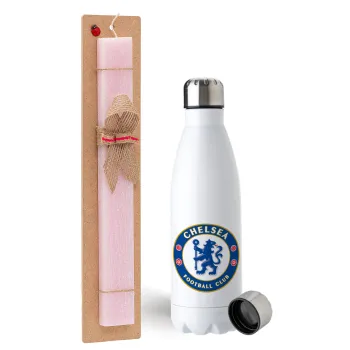 FC Chelsea, Πασχαλινή Λαμπάδα με μεταλλικό παγούρι ανοξείδωτο (750ml) & κερί αρωματικό πλακέ (30cm) (ΡΟΖ)