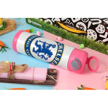 FC Chelsea, Easter candle, Childrens hot water bottle, stainless steel, with safety straw, PINK (500ml)