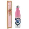 Easter Set, Metallic pink/white (Stainless steel) thermos, double-walled, 500ml & aromatic flat Easter candle (30cm) (PINK)