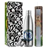 Easter Set, metallic stainless thermos flask (500ml) & scented flat Easter candle (30cm) (GRAY)