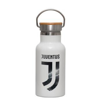 FC Juventus, Metallic thermos (Stainless steel) White with wooden lid (bamboo), double-walled, 350ml