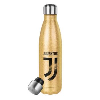 FC Juventus, Μεταλλικό παγούρι θερμός Glitter χρυσό (Stainless steel), διπλού τοιχώματος, 500ml