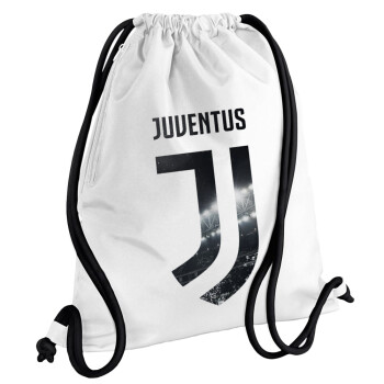 FC Juventus, Τσάντα πλάτης πουγκί GYMBAG λευκή, με τσέπη (40x48cm) & χονδρά κορδόνια