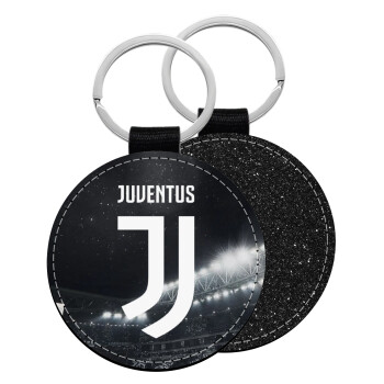 FC Juventus, Μπρελόκ Δερματίνη, στρογγυλό ΜΑΥΡΟ (5cm)