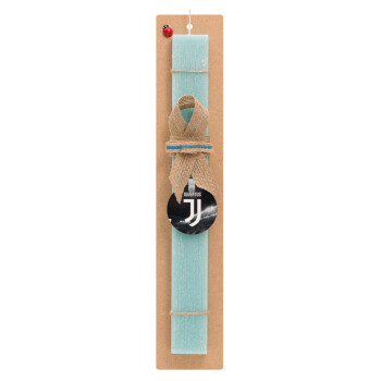 FC Juventus, Easter Set, wooden keychain & aromatic flat Easter candle (30cm) (TURQUOISE)