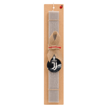 FC Juventus, Πασχαλινό Σετ, ξύλινο μπρελόκ & πασχαλινή λαμπάδα αρωματική πλακέ (30cm) (ΓΚΡΙ)