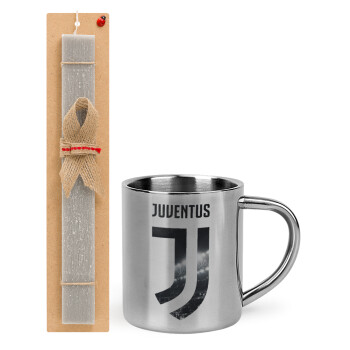FC Juventus, Easter Set, metallic thermal cup (300ml) & Easter aromatic flat candle (30cm) (GRAY)