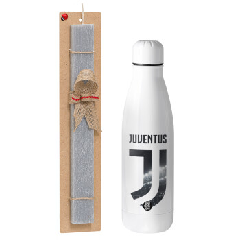 FC Juventus, Πασχαλινό Σετ, μεταλλικό παγούρι Inox (700ml) & πασχαλινή λαμπάδα αρωματική πλακέ (30cm) (ΓΚΡΙ)