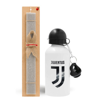 FC Juventus, Πασχαλινό Σετ, παγούρι μεταλλικό  αλουμινίου (500ml) & πασχαλινή λαμπάδα αρωματική πλακέ (30cm) (ΓΚΡΙ)