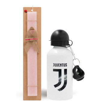FC Juventus, Easter Set, metallic aluminum bottle (500ml) & aromatic flat Easter candle (30cm) (PINK)