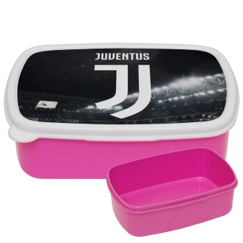FC Juventus, ΡΟΖ παιδικό δοχείο φαγητού (lunchbox) πλαστικό (BPA-FREE) Lunch Βox M18 x Π13 x Υ6cm