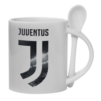 FC Juventus, Ceramic coffee mug with Spoon, 330ml (1pcs)