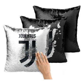 FC Juventus, Μαξιλάρι καναπέ Μαγικό Μαύρο με πούλιες 40x40cm περιέχεται το γέμισμα