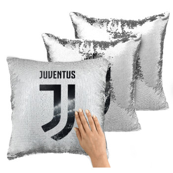 FC Juventus, Μαξιλάρι καναπέ Μαγικό Ασημένιο με πούλιες 40x40cm περιέχεται το γέμισμα