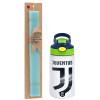 Easter Set, Children's thermal stainless steel bottle with safety straw, green/blue (350ml) & aromatic flat Easter candle (30cm) (TURQUOISE)