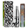 Easter Set, metallic stainless thermos flask (500ml) & scented flat Easter candle (30cm) (GRAY)