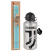 Easter Set, metallic silver aluminum water bottle (500ml) & scented flat Easter candle (30cm) (TURQUOISE)