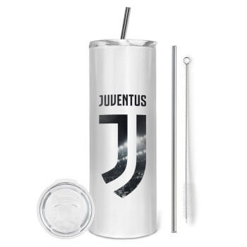 FC Juventus, Eco friendly ποτήρι θερμό (tumbler) από ανοξείδωτο ατσάλι 600ml, με μεταλλικό καλαμάκι & βούρτσα καθαρισμού