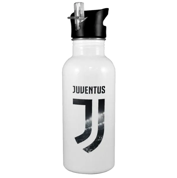 FC Juventus — Παγούρι νερού Λευκό με καλαμάκι, ανοξείδωτο ατσάλι 600ml