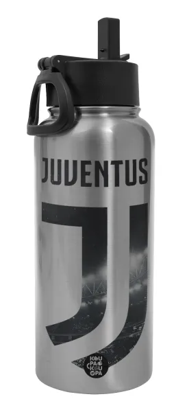 FC Juventus — Metal mug thermo Silver with Straw and Spout Lid (Stainless steel), double wall, 950ml