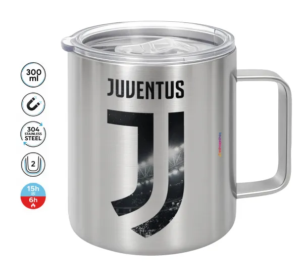FC Juventus — Double-walled stainless steel mug 300ml with temperature-retaining lid