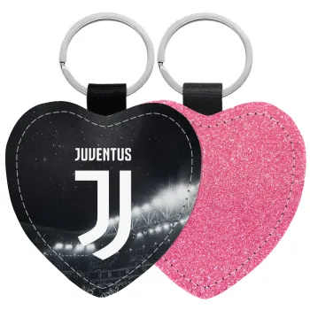FC Juventus, Μπρελόκ PU δερμάτινο glitter καρδιά ΡΟΖ