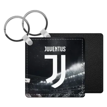 FC Juventus, Μπρελόκ Δερματίνη, τετράγωνο ΜΑΥΡΟ (5x5cm)