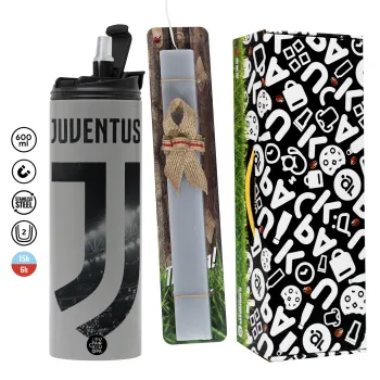 FC Juventus, Easter candle with Grey Tumbler Thermo 600ml & aromatic flat candle (30cm) (GREY)