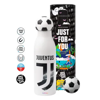 FC Juventus, Μπάλα ποδοσφαίρου μεταλλικό παγούρι θερμός, διπλού τοιχώματος, 550ml