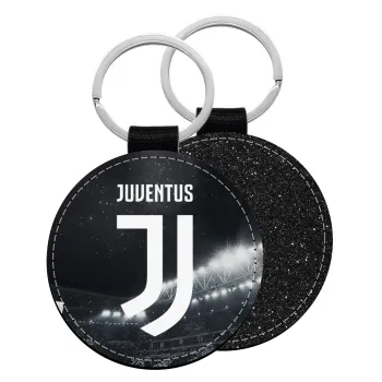 FC Juventus, Μπρελόκ Δερματίνη, στρογγυλό ΜΑΥΡΟ (5cm)