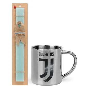 FC Juventus, Easter Set, metallic thermal cup (300ml) & aromatic flat Easter candle (30cm) (TURQUOISE)