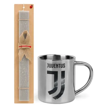 FC Juventus, Easter Set, metallic thermal cup (300ml) & Easter aromatic flat candle (30cm) (GRAY)