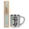 Easter Set, metallic thermal cup (300ml) & aromatic flat Easter candle (30cm) (TURQUOISE)