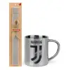 Easter Set, metallic thermal cup (300ml) & Easter aromatic flat candle (30cm) (GRAY)