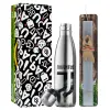 Easter Set, metallic stainless thermos flask (500ml) & scented flat Easter candle (30cm) (GRAY)