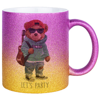 Let's Party Bear, Κούπα Χρυσή/Ροζ Glitter, κεραμική, 330ml