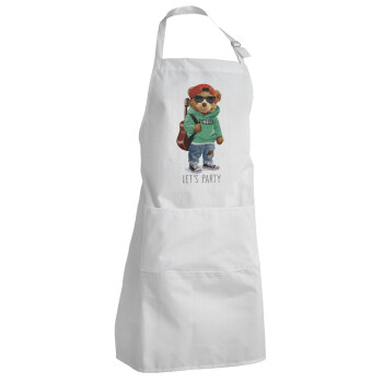 Let's Party Bear, Adult Chef Apron (with sliders and 2 pockets)