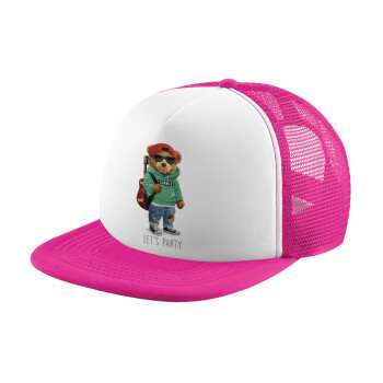 Let's Party Bear, Καπέλο Soft Trucker με Δίχτυ Pink/White 